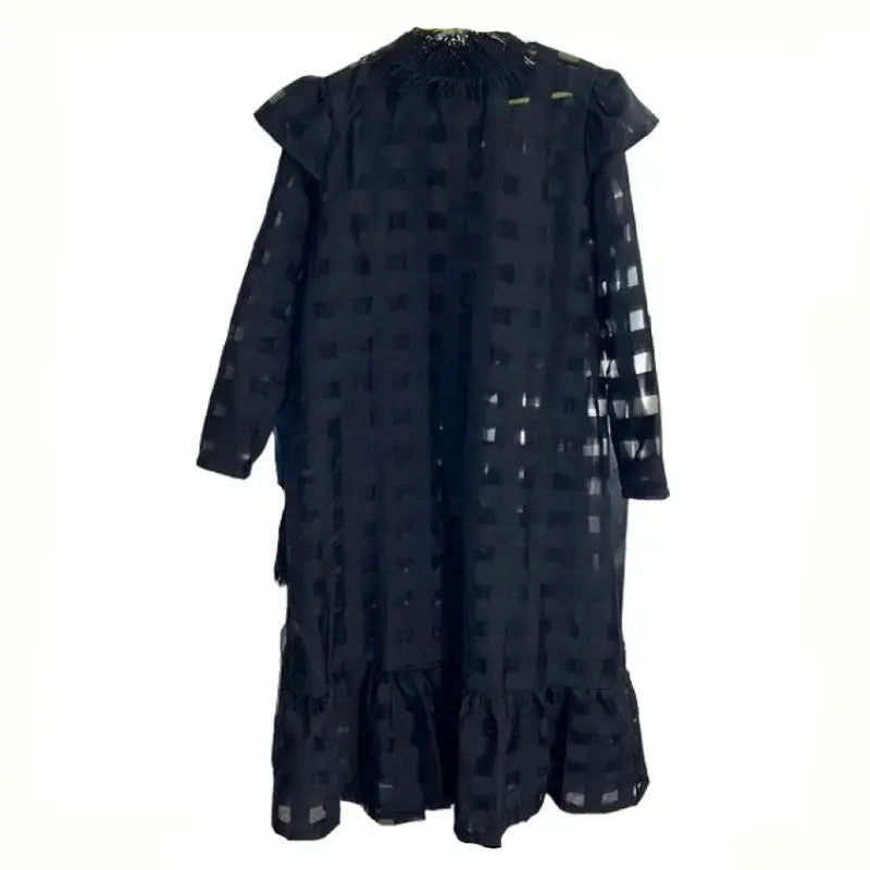 Black Plaid Long Sleeve See Through Dress / S