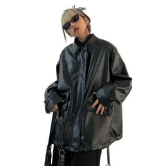 Black Pocket PU Leather Jacket for Men