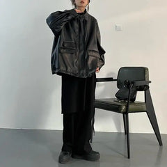 Black Pocket PU Leather Jacket for Men