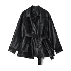 Black Pocket PU Leather Jacket for Men