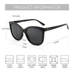 Black polarized square sunglasses showcasing black acetate frame detail and butterfly design close up