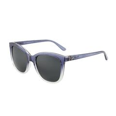 Black polarized square sunglasses with butterfly design details showcasing acetate frame material and texture.