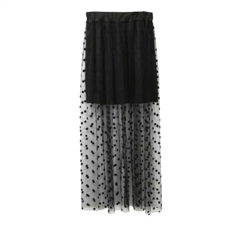 Black Polka Dot Maxi Skirt Sheer Flowy Style / One-size