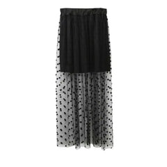 Black Polka Dot Maxi Skirt Sheer Flowy Style / One-size