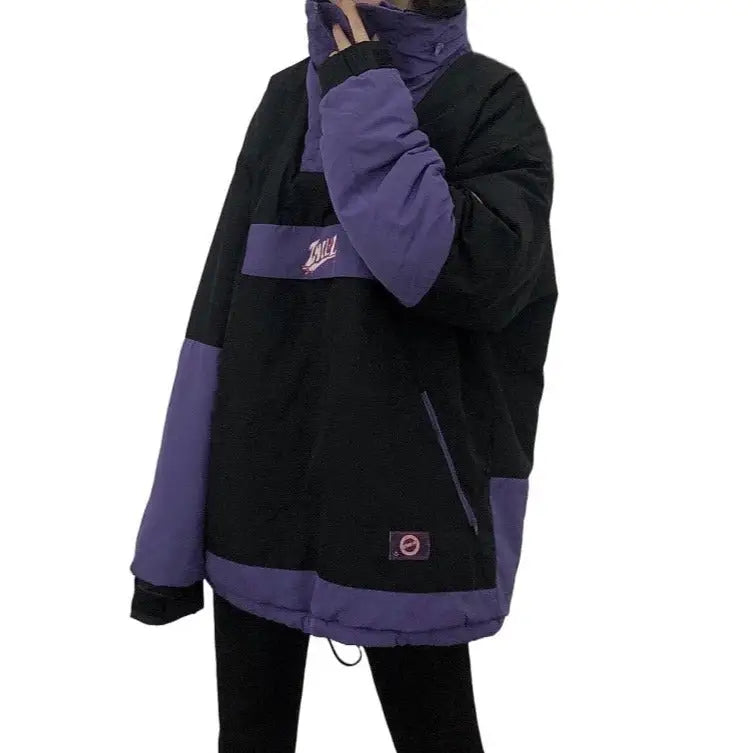 Black Purple Hip-Hop Jacket with Neck Protection