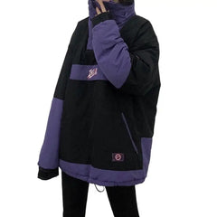 Black Purple Hip-Hop Jacket with Neck Protection