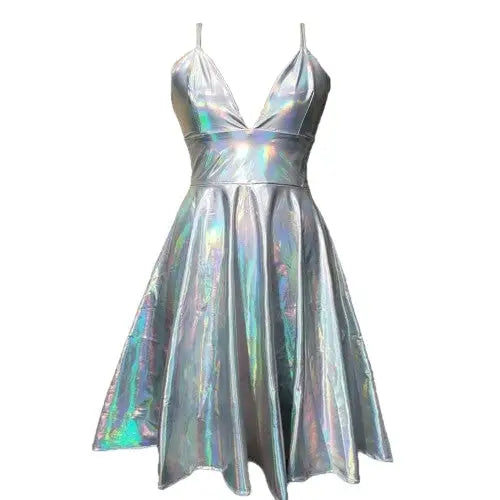 Black Rainbow Holographic Cocktail Dress Fit and Flare