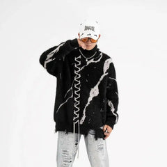 Black Ripped Turtleneck Sweater for Men and Women