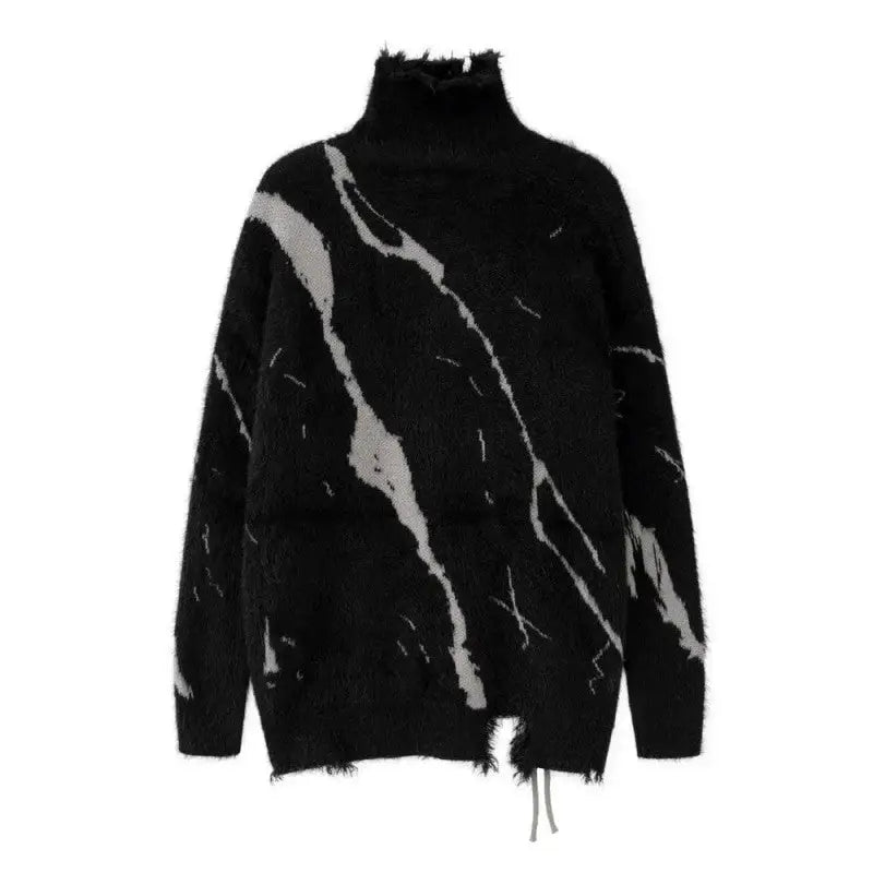 Black Ripped Turtleneck Sweater for Men and Women
