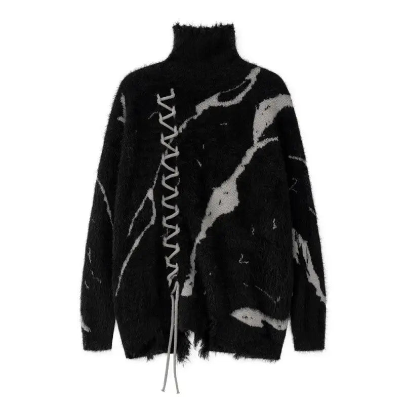 Black Ripped Turtleneck Sweater for Men and Women / M