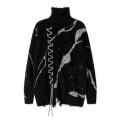 Black Ripped Turtleneck Sweater for Men and Women / M