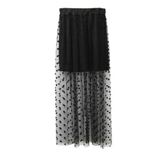 Black See Through Polka Dot Maxi Skirt - One-size
