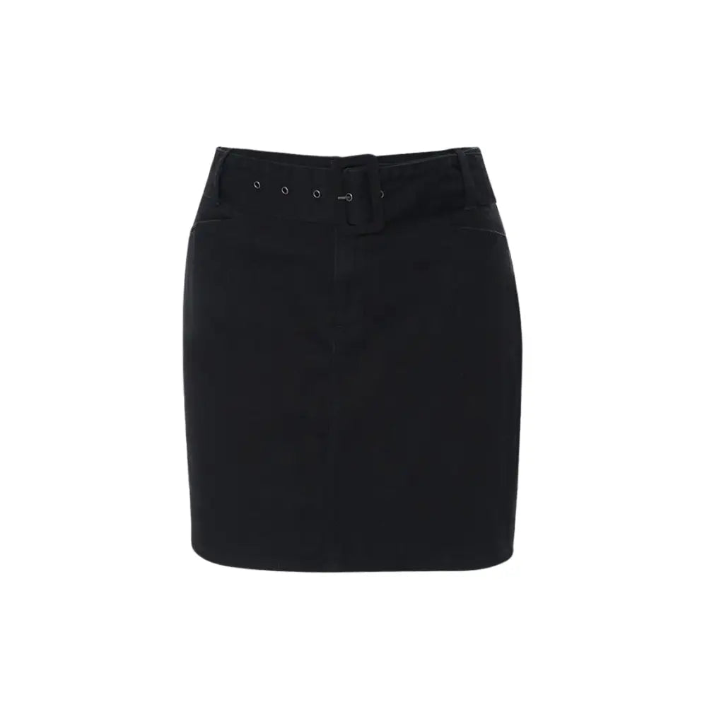 Black Sheath Half-Length Denim Short Skirt