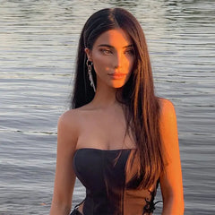 Black Solid Color Strapless Lace Up Crop Top Corset