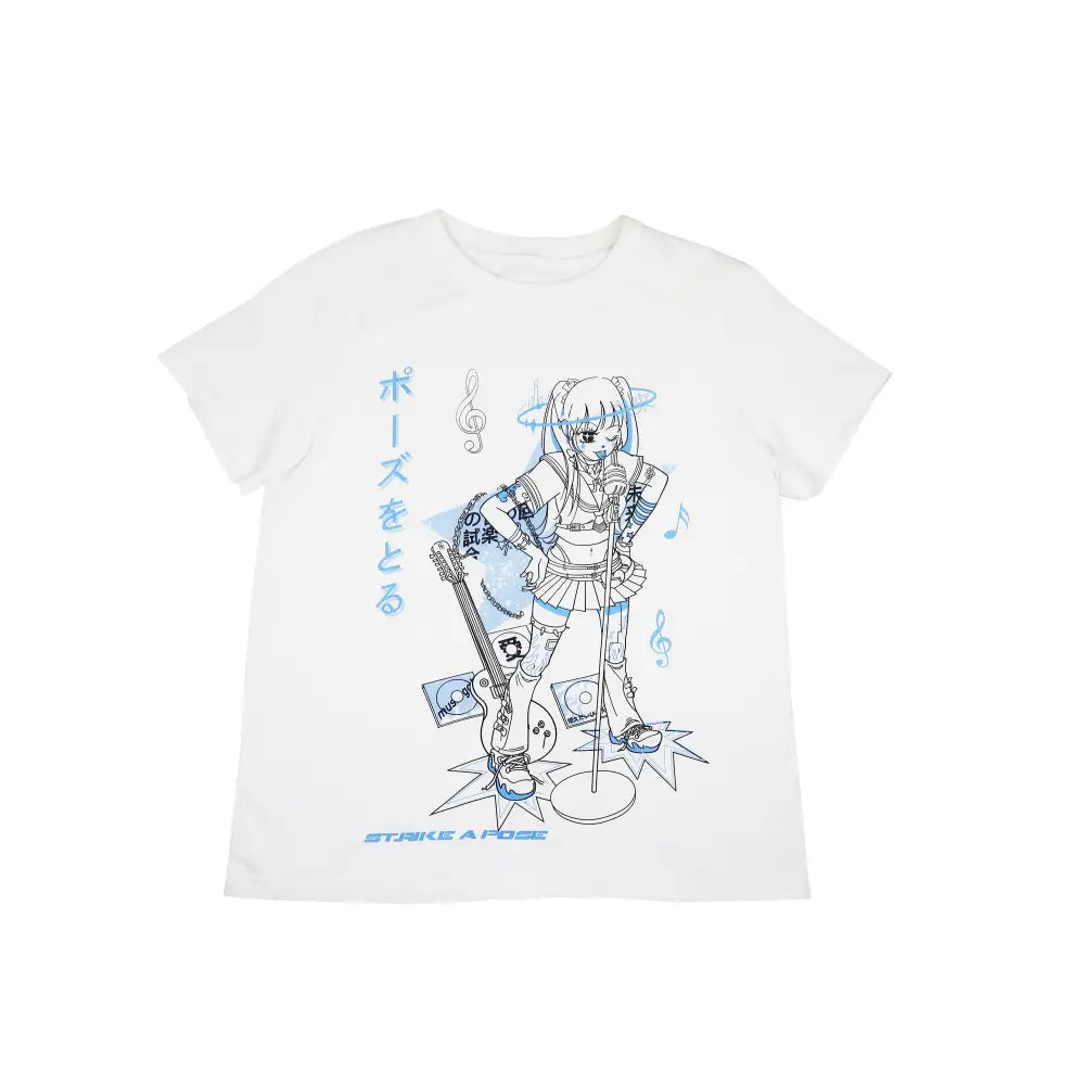 Black T Shirt with Harajuku Music Girl Print White / M