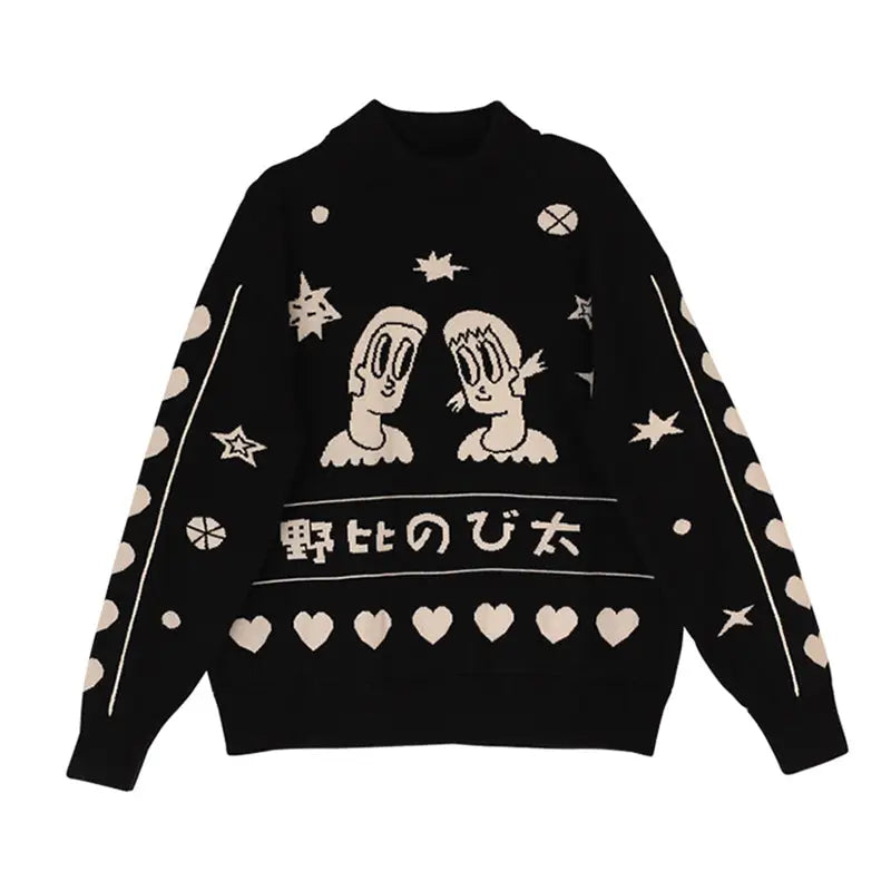 Black Turtleneck Knitted Sweater for Men One Size