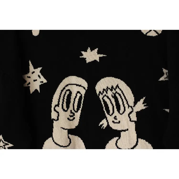 Black Turtleneck Knitted Sweater for Men One Size