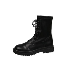 Black Vegan Leather Platform Combat Boots Euro Size / 36