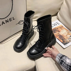 Black Vegan Leather Platform Combat Boots Euro Size