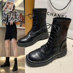 Black Vegan Leather Platform Combat Boots Euro Size