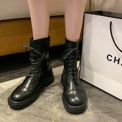 Black Vegan Leather Platform Combat Boots Euro Size