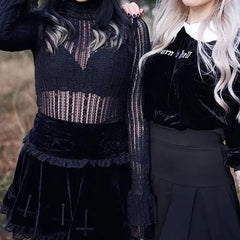 Black Velvet High Waisted Lace Mini Skirt