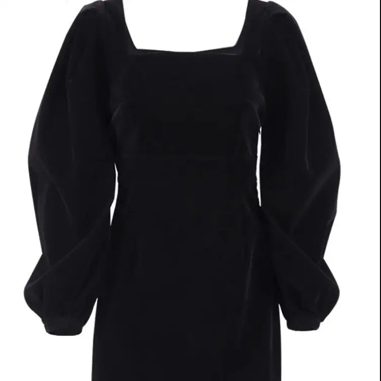 Black Velvet Puff Sleeve Bodycon Mini Dress