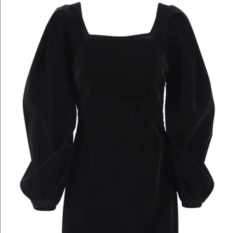 Black Velvet Puff Sleeve Bodycon Mini Dress