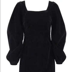 Black Velvet Puff Sleeve Bodycon Mini Dress