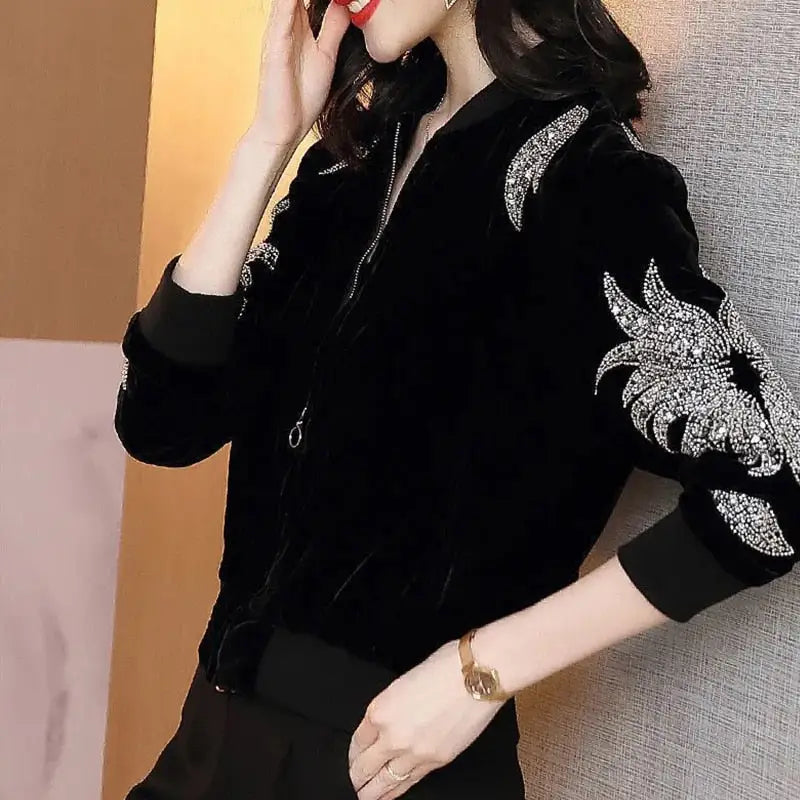 Black Velvet Slim Fit Embroidered Jacket