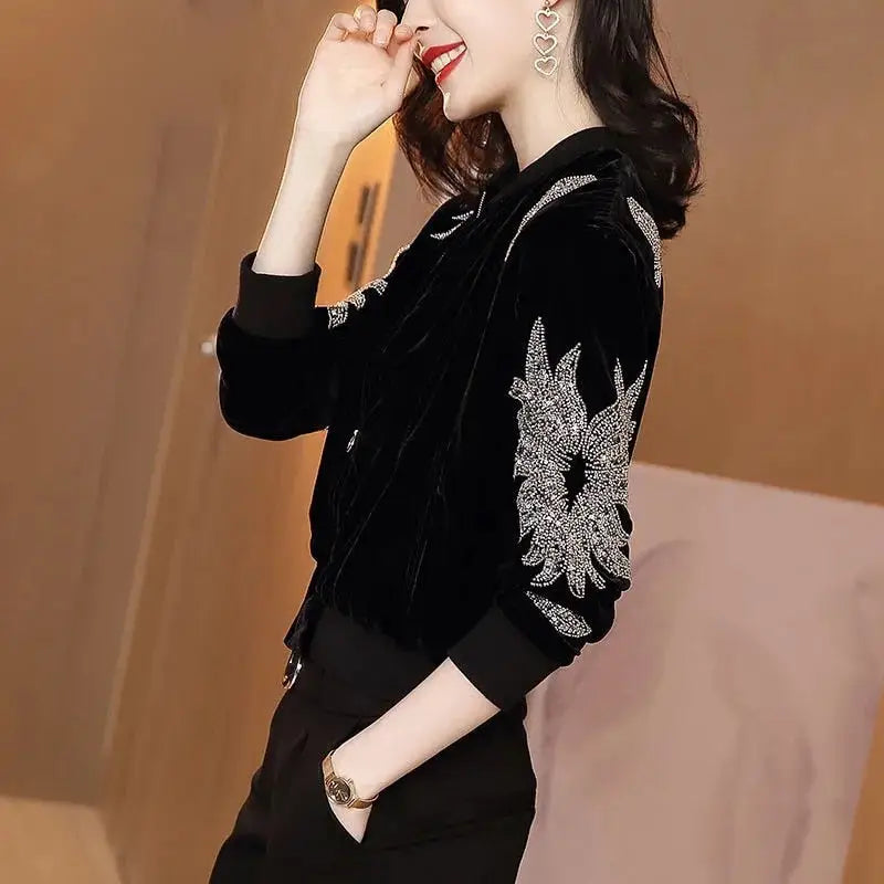 Black Velvet Slim Fit Embroidered Jacket