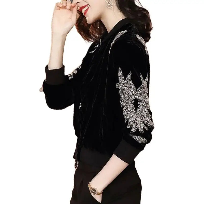 Black Velvet Slim Fit Embroidered Jacket