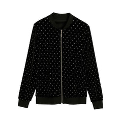 Black Velvet White Dots Zipper Jacket