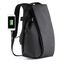 Black Waterproof Leather Laptop Backpack With USB Charging