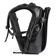 Black Waterproof Leather Laptop Backpack with USB Port