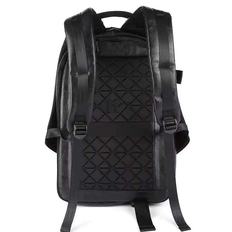 Black Waterproof Leather Laptop Backpack with USB Port