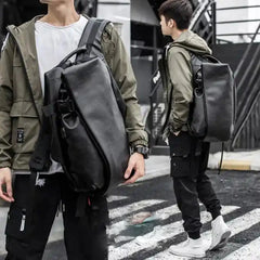 Black Waterproof Leather Laptop Backpack with USB Port