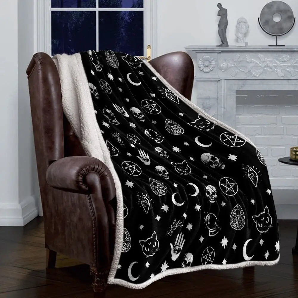 Black Witch Skull Moon Fleece Blanket / 150x200CM