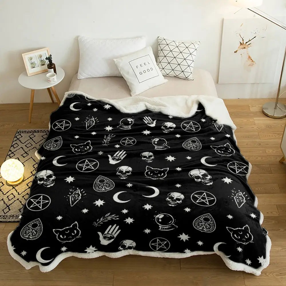 Black Witch Skull Moon Fleece Blanket