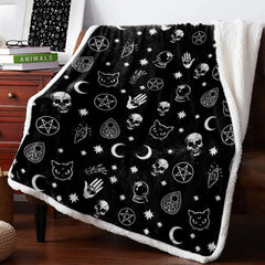 Black Witch Skull Moon Fleece Blanket