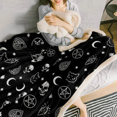 Black Witch Skull Moon Fleece Blankets