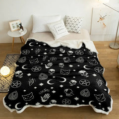 Black Witch Skull Moon Fleece Blankets