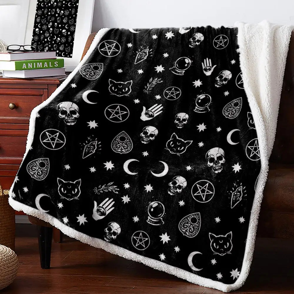 Black Witch Skull Moon Fleece Blankets