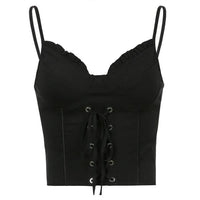 Thumbnail for Goth V Neck Strap Corset Lace Up Top
