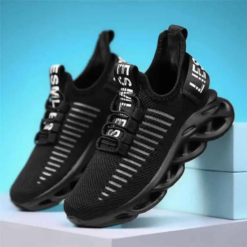 Blade Rubber Sole Breathable Slip On Sneakers - Black / 28
