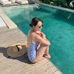 Blue and White Squares One-Piece Swimsuit