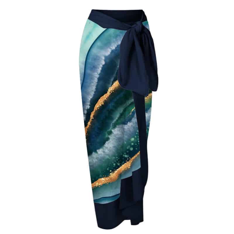 Blue Color Block One Piece Swimsuit with Lace Up V Neck