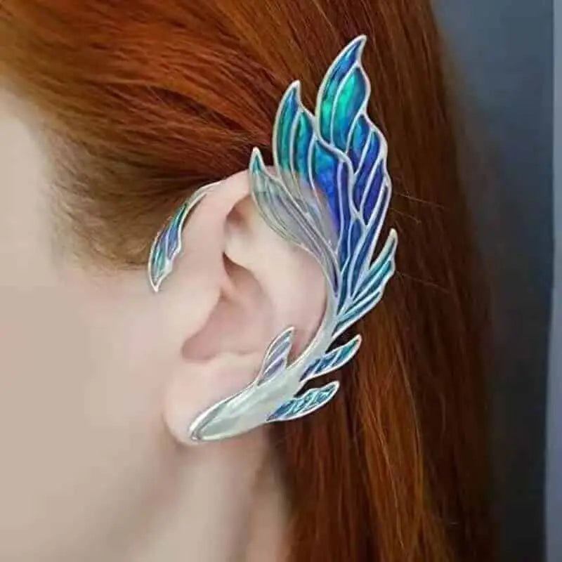 Blue Fairy Elf Ear Cuffs Clip On Earrings
