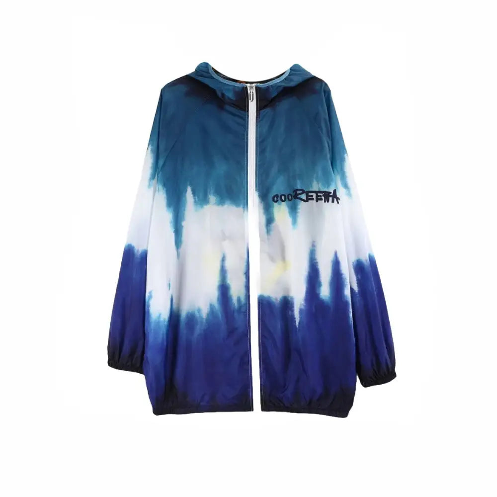 Blue Gradient Sun Protection Loose Hooded Jacket