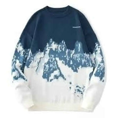 Blue Long Sleeve Sweater with Deer Waves Design